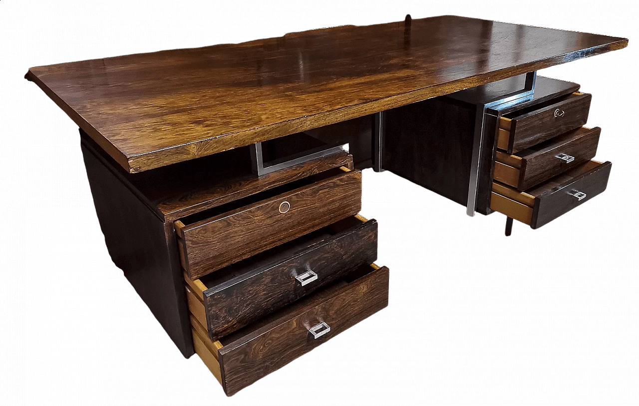 Scrivania di grandi dimensioni in legno e metallo, anni '60 9