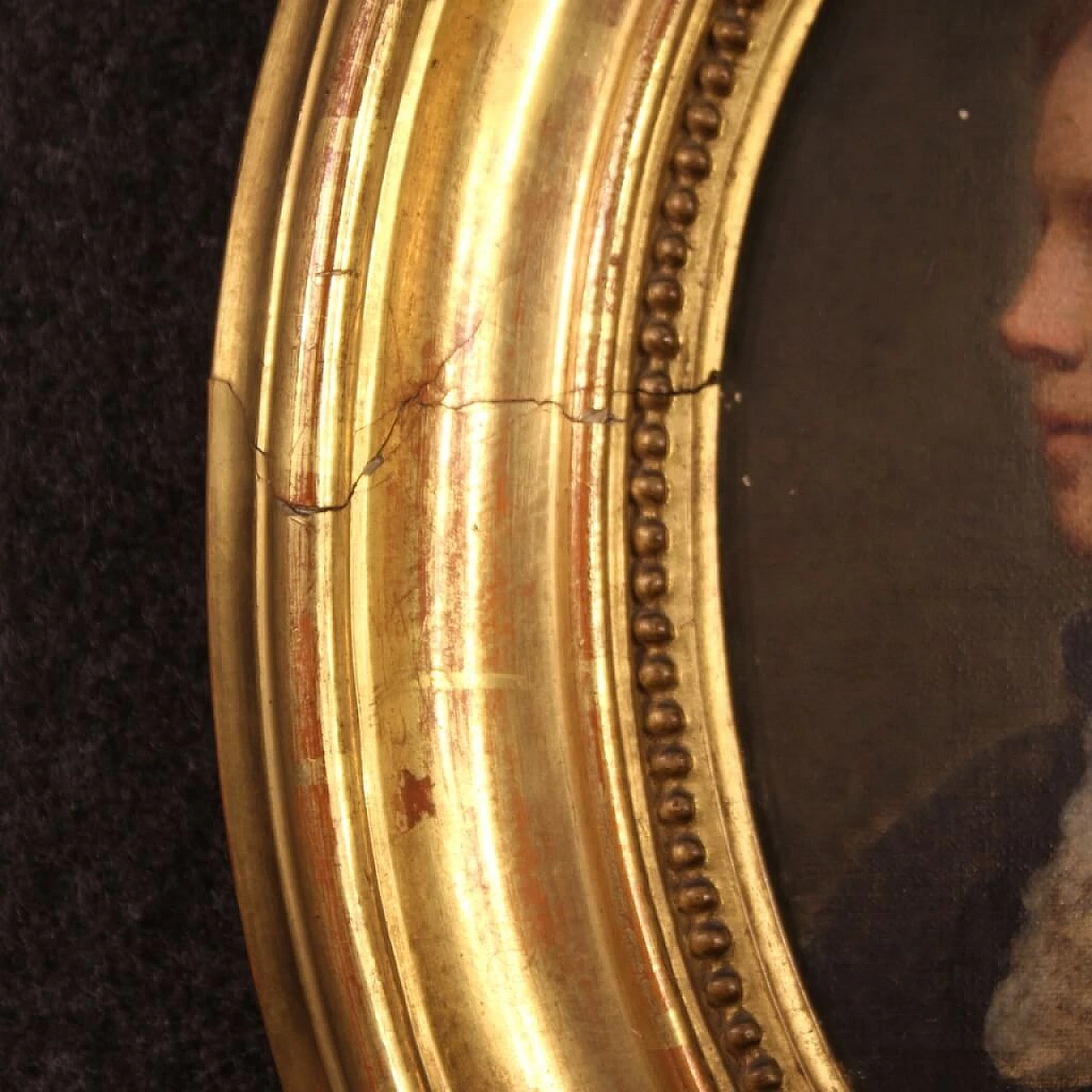 Oil on canvas of young woman with wooden frame, 19th century 5