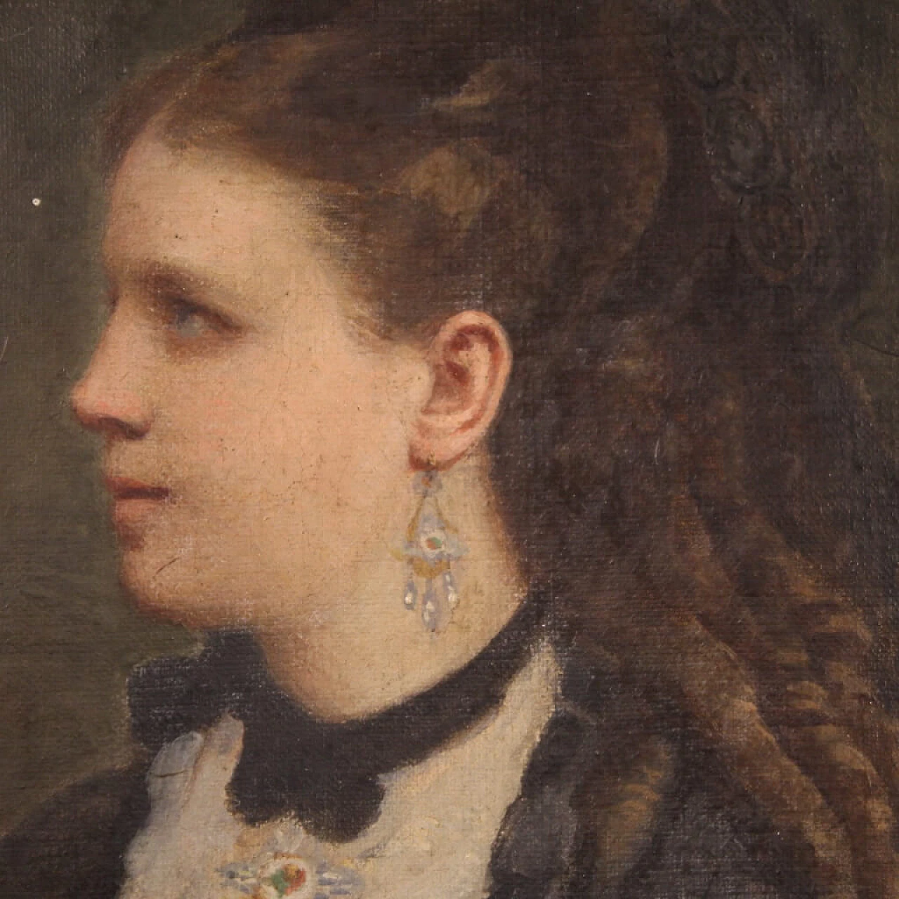 Oil on canvas of young woman with wooden frame, 19th century 8