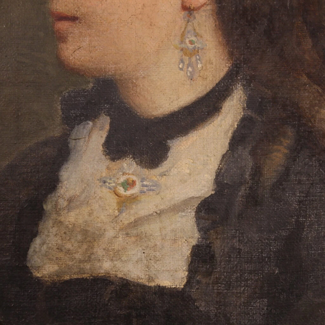 Oil on canvas of young woman with wooden frame, 19th century 9