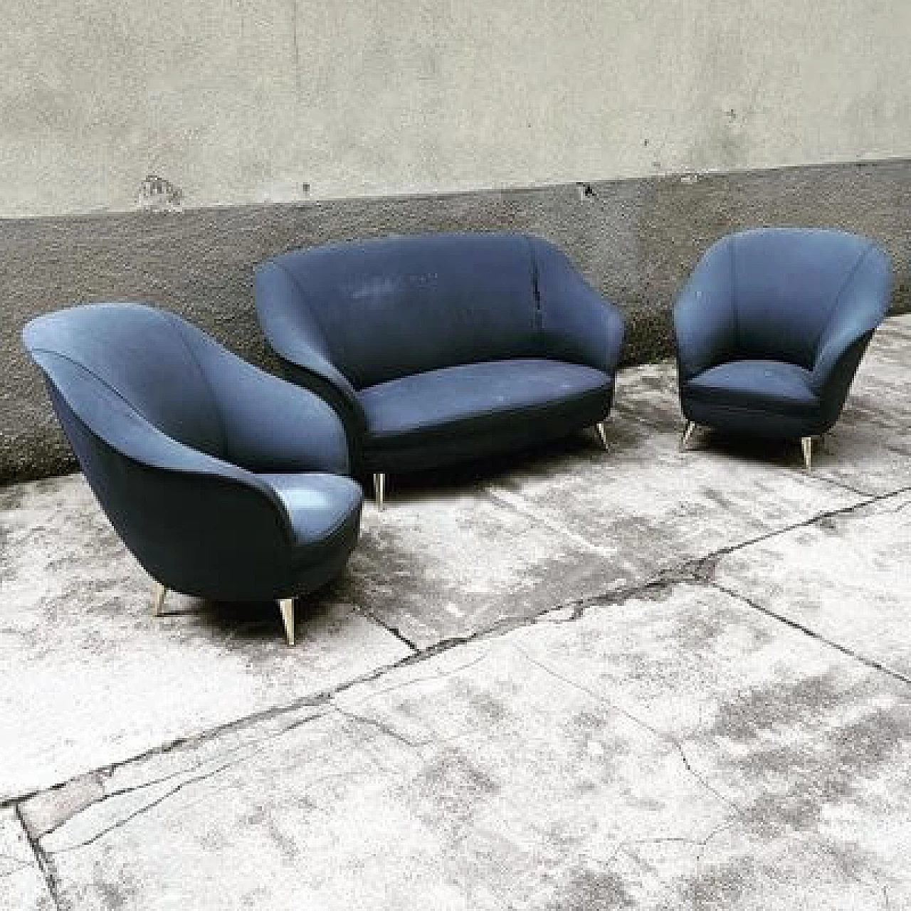 Pair of armchairs and sofa by Isa Bergamo, 1950s 6