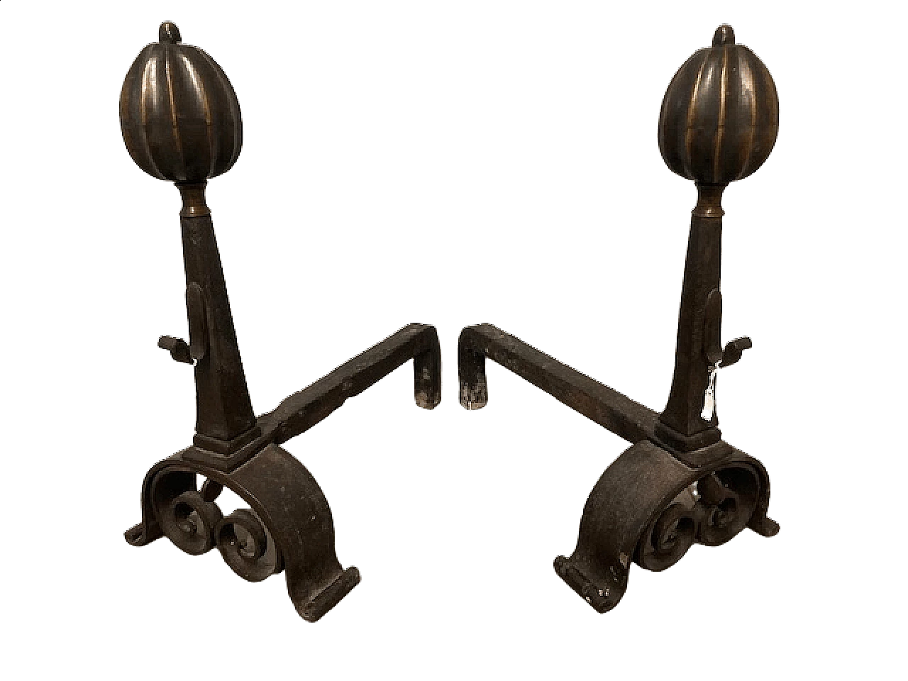 Pair of wrought iron and brass chimney lights, '600 12