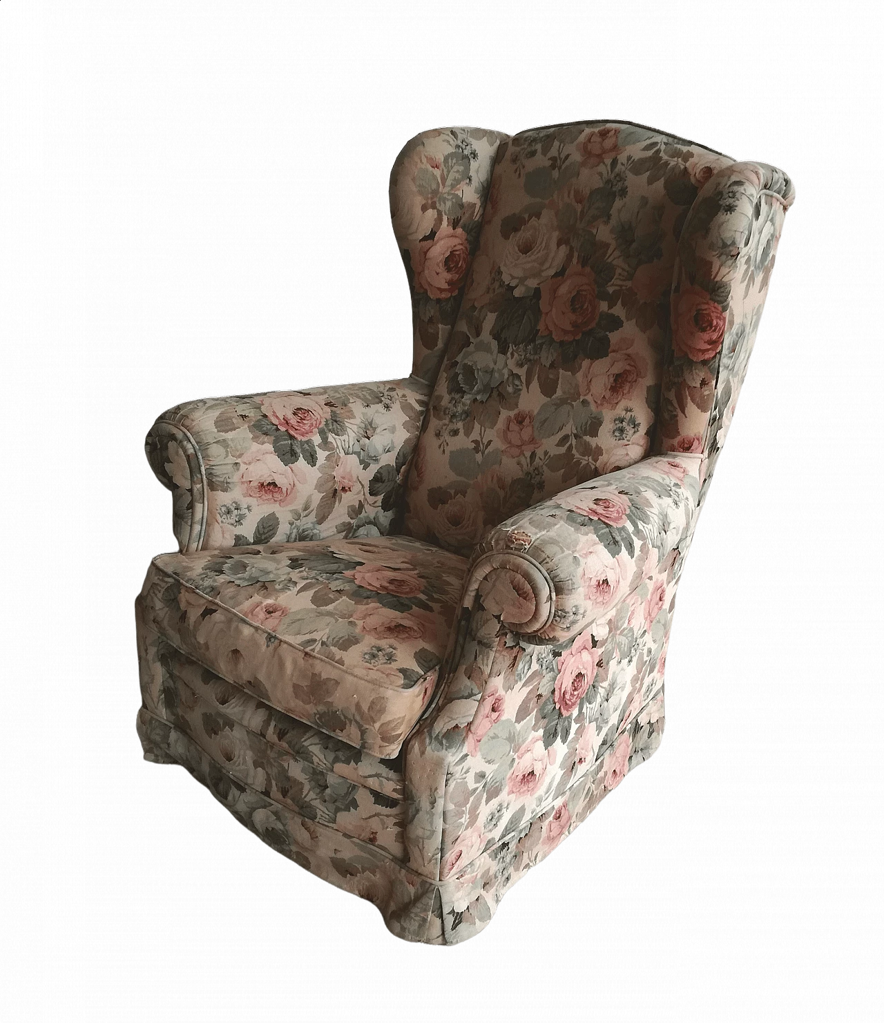 Sanderson wood and fabric bergere armchair, 1970s 11
