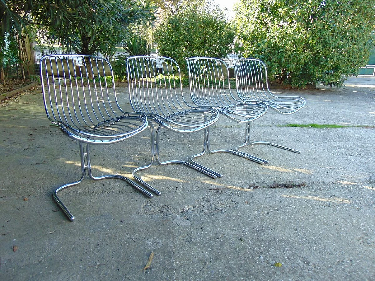4 Sedie tubolari cromate di Gastone Rinaldi, anni '60 8
