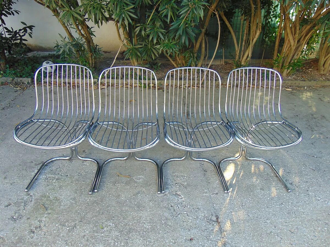 4 Chrome-plated tubular chairs by Gastone Rinaldi, 1960s 9