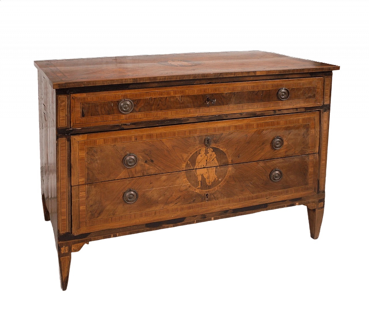 Cassettone in stile Luigi XVI in legni pregiati, '700 8