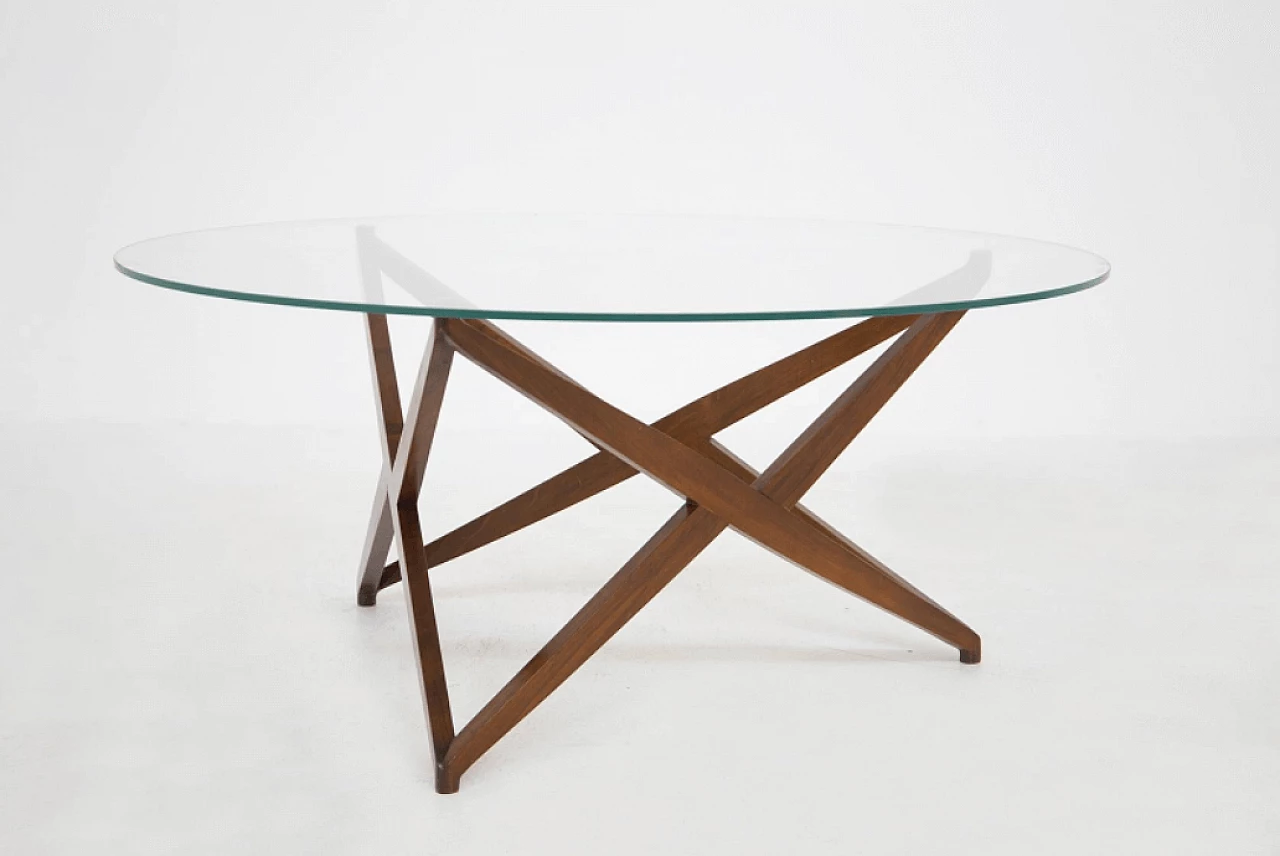 Tavolino in legno e vetro a forma di stella di Angelo Ostuni, anni '60 2