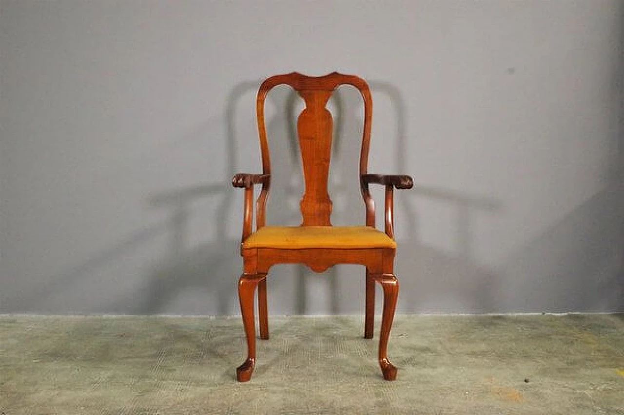 Queen Anne style armchair in mahogany and leather, 1970s 1