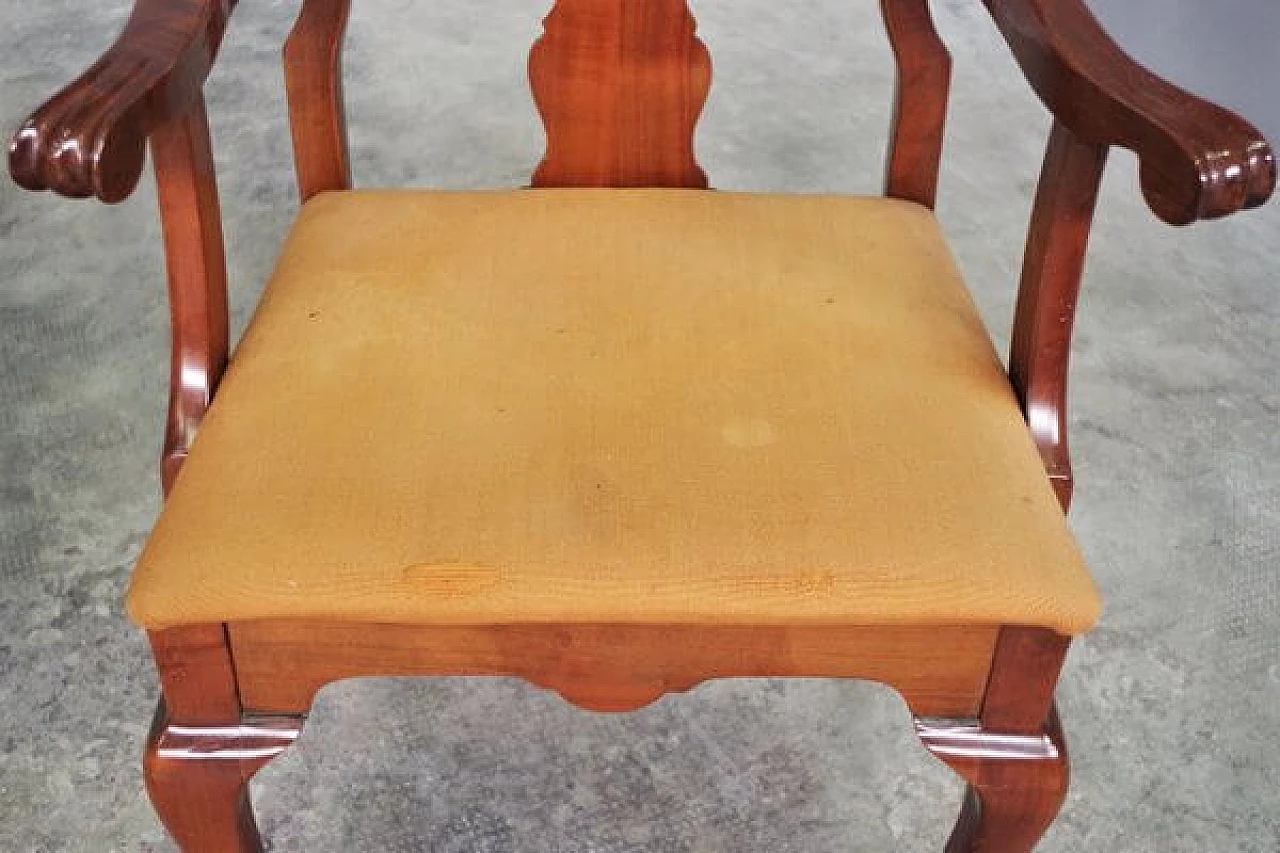 Queen Anne style armchair in mahogany and leather, 1970s 2