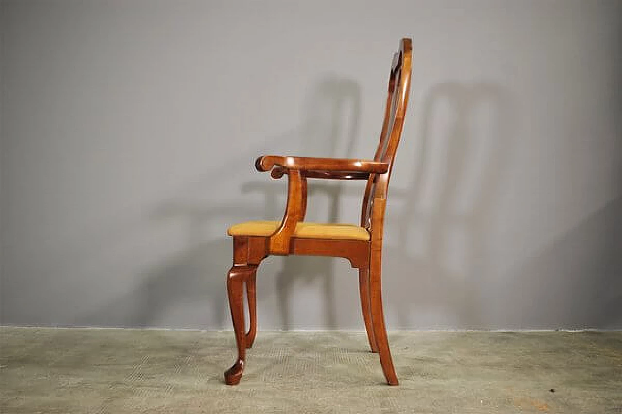 Queen Anne style armchair in mahogany and leather, 1970s 5