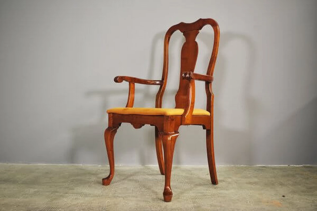 Queen Anne style armchair in mahogany and leather, 1970s 8