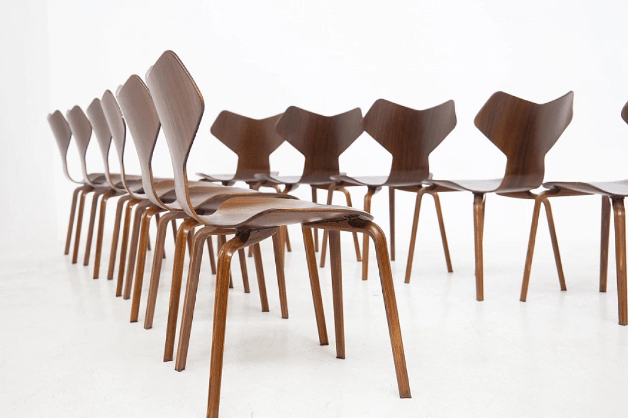 12 Sedie Gran Prix in legno, di Arne Jacobsen, anni '50 10