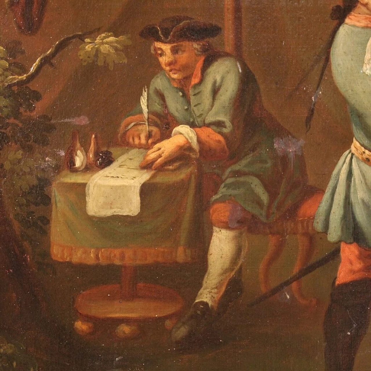 Oil on canvas depicting encampment with soldiers and horses, 19th century 6