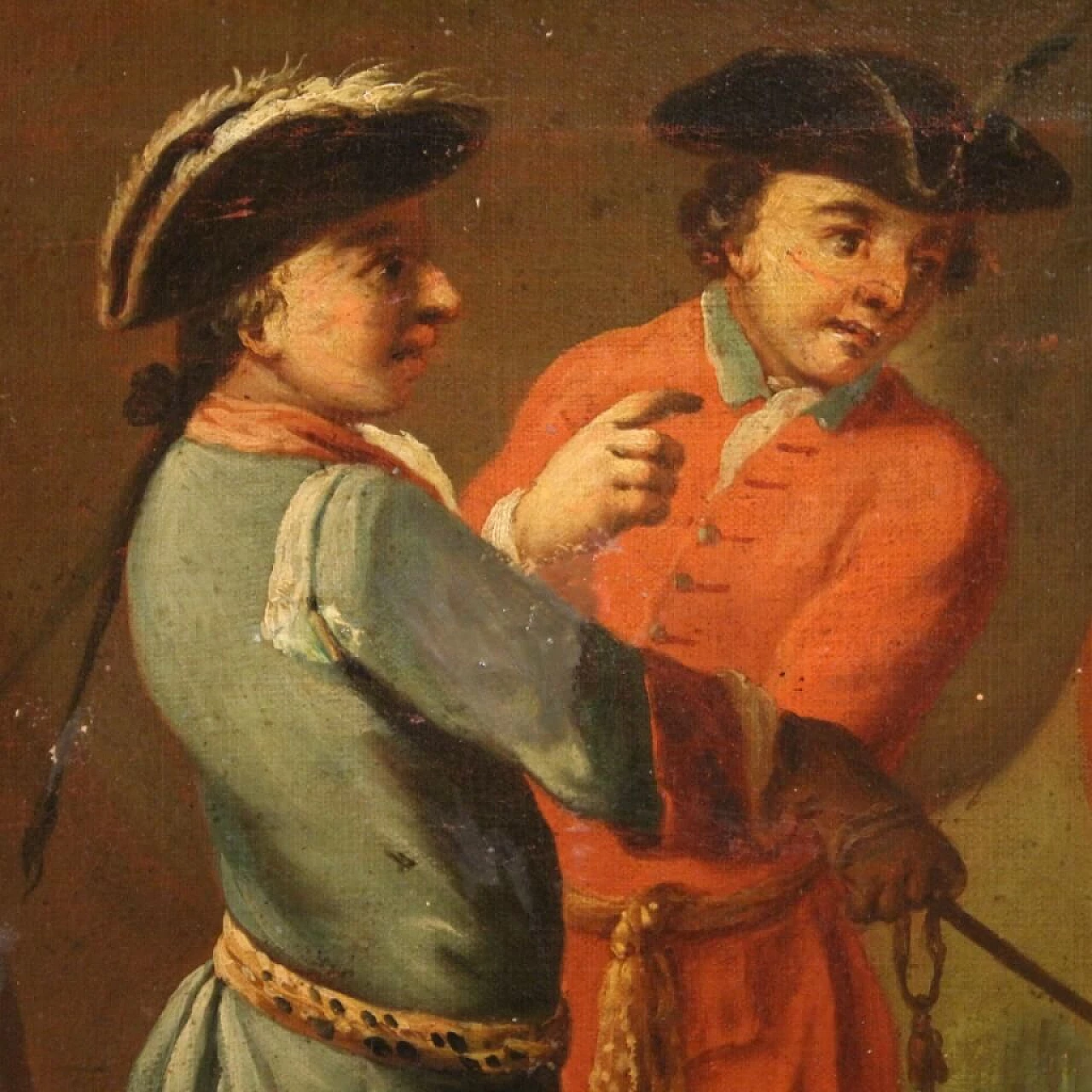 Oil on canvas depicting encampment with soldiers and horses, 19th century 9