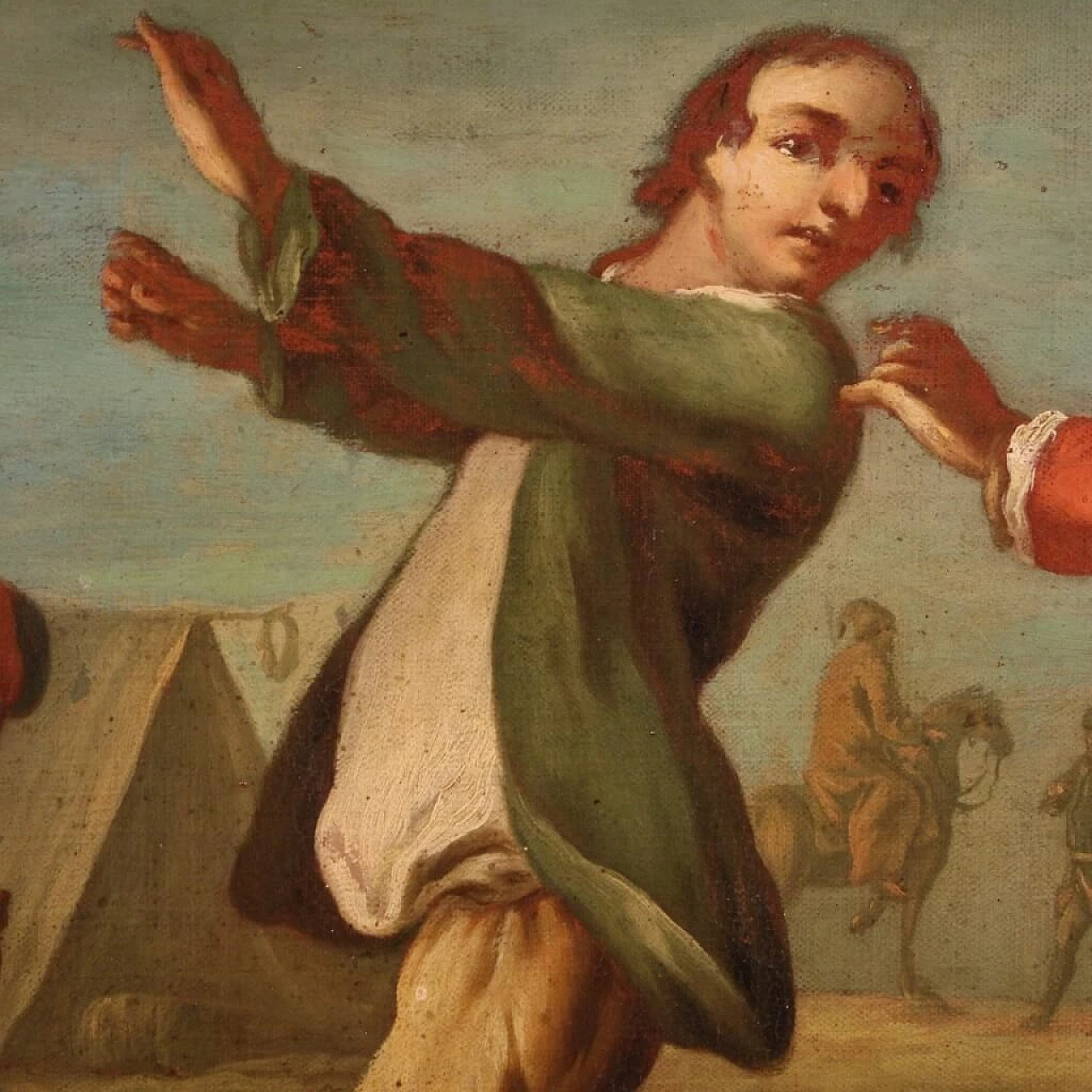 Oil on canvas depicting encampment with soldiers and horses, 19th century 10