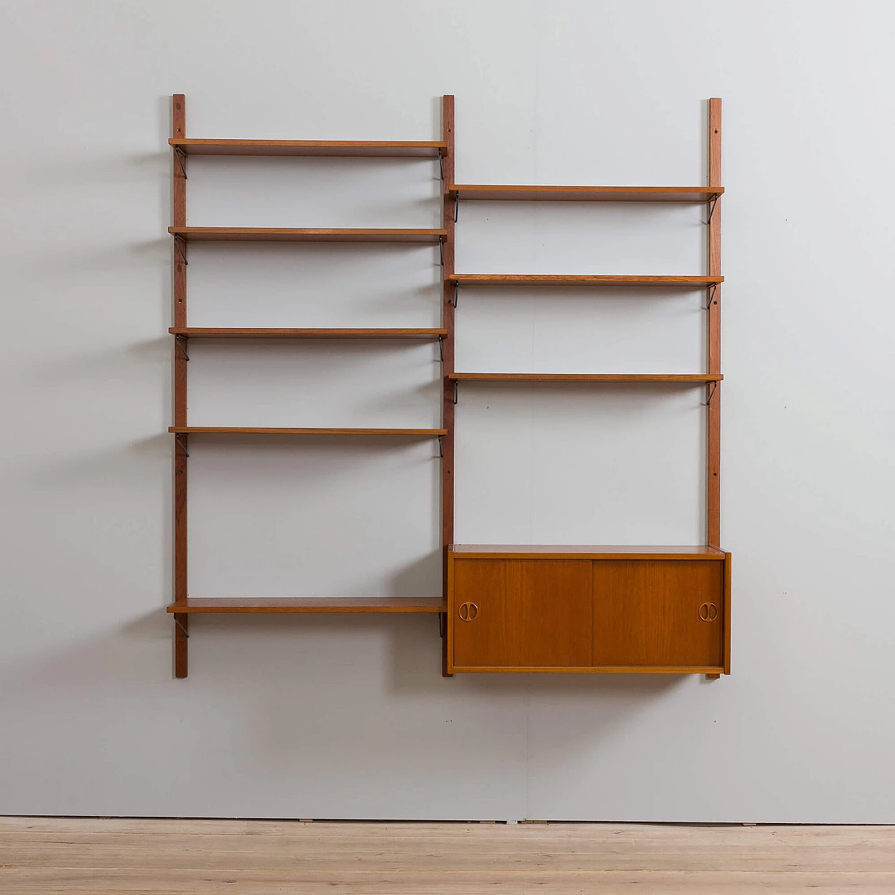 Danish teak wall cabinet with sliding doors in the style of Kurt Osterving, 1960s 3
