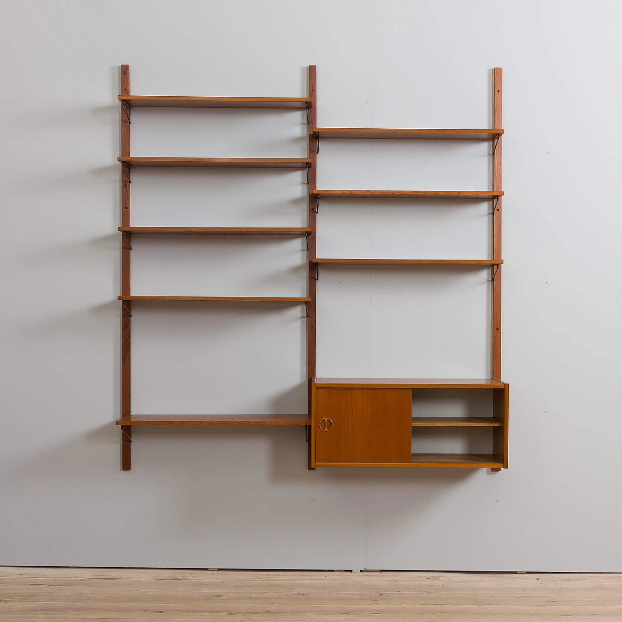 Danish teak wall cabinet with sliding doors in the style of Kurt Osterving, 1960s 4