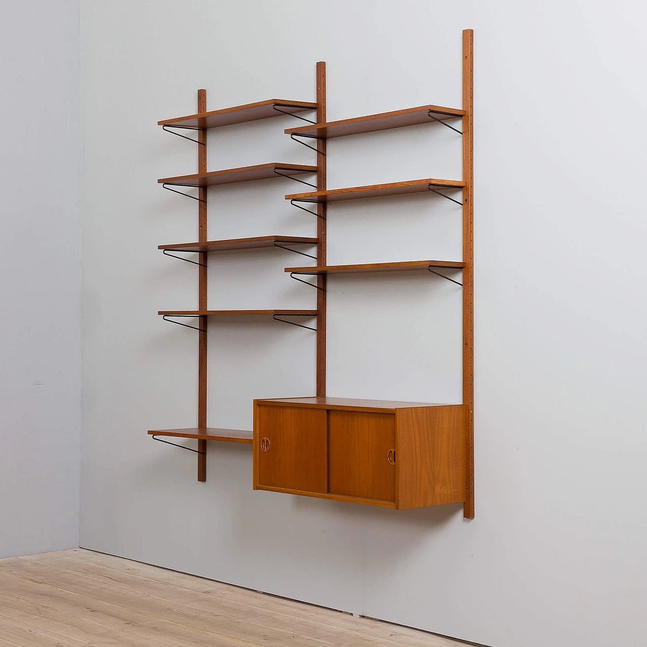 Danish teak wall cabinet with sliding doors in the style of Kurt Osterving, 1960s 6
