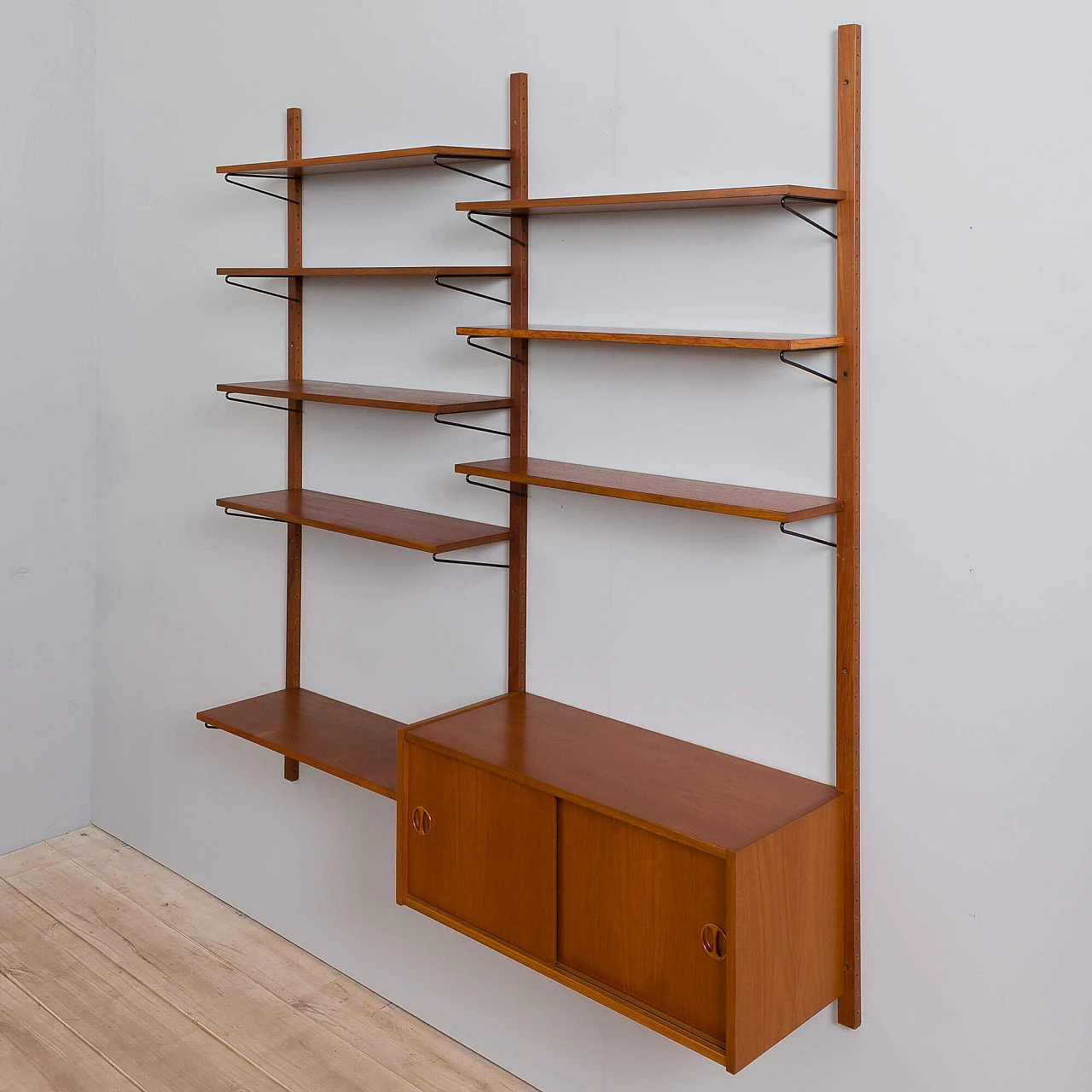 Danish teak wall cabinet with sliding doors in the style of Kurt Osterving, 1960s 9