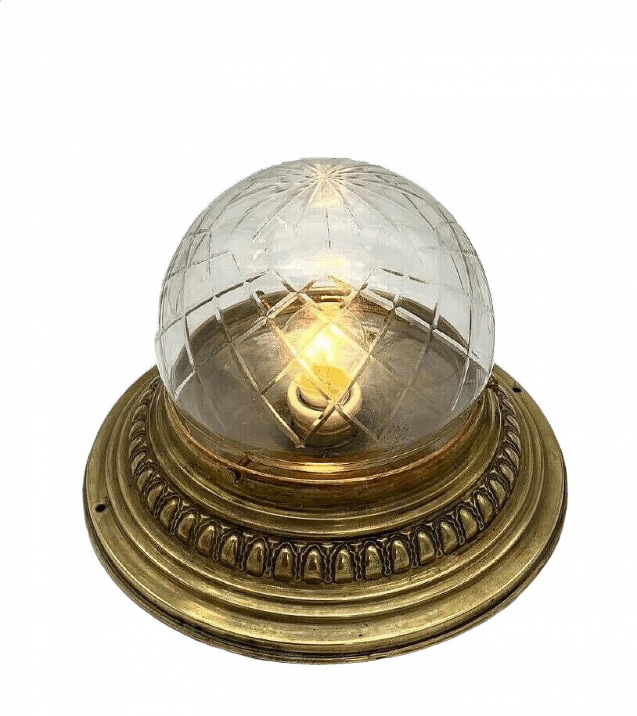 Plafoniera liberty in vetro e ottone, lavorata a mano, anni '20 5