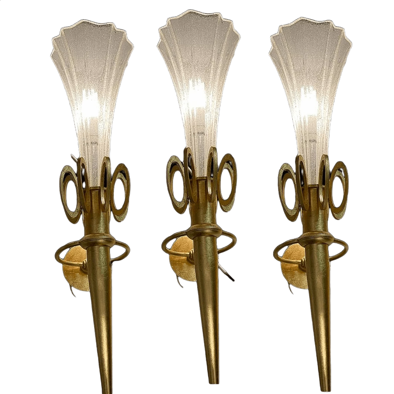 3 Applique in vetro di Murano dorato, anni '80 9