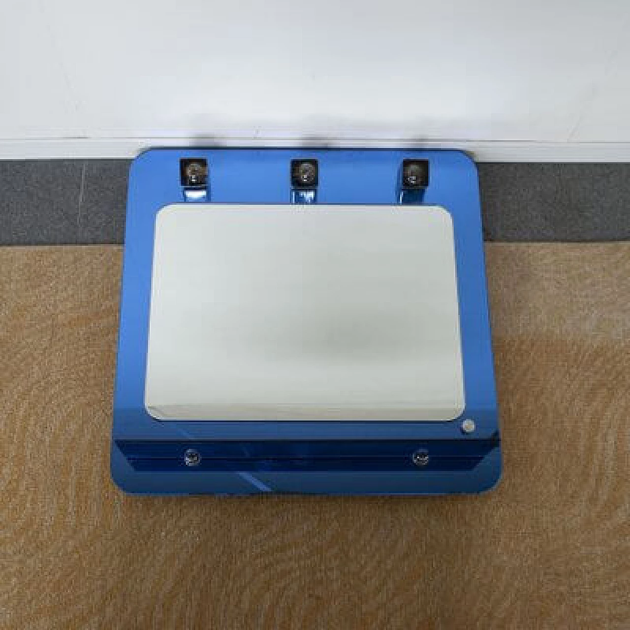 Specchio a 3 luci con mensola in vetro blu di Metalvetro, anni '70 2