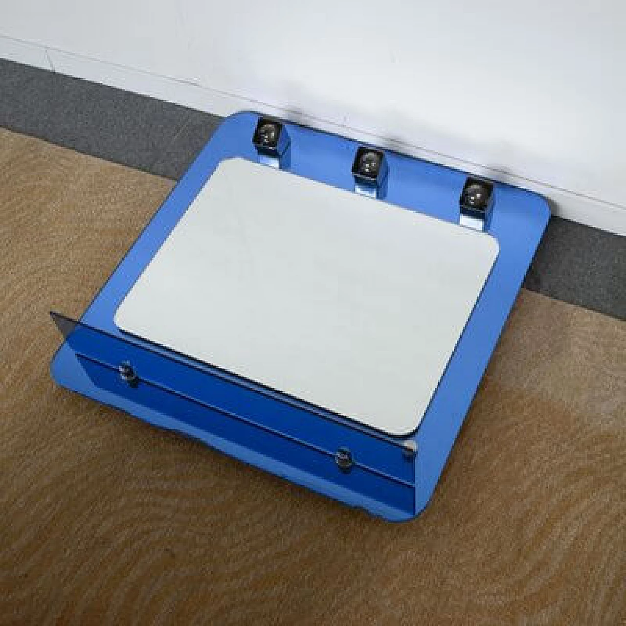 Specchio a 3 luci con mensola in vetro blu di Metalvetro, anni '70 4