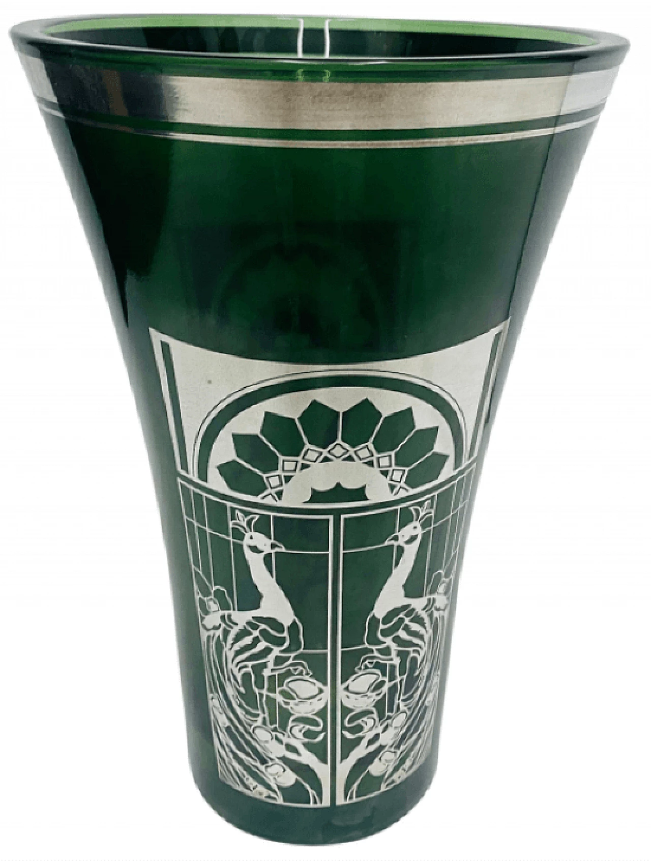 Italian green and silver glass vase, Art Nouveau style 1