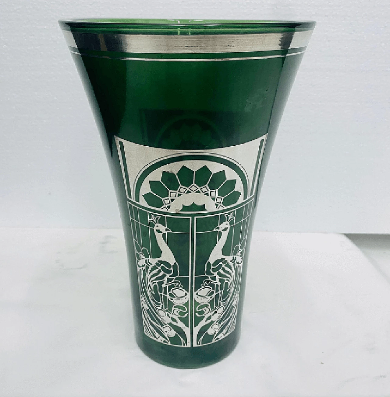 Italian green and silver glass vase, Art Nouveau style 2