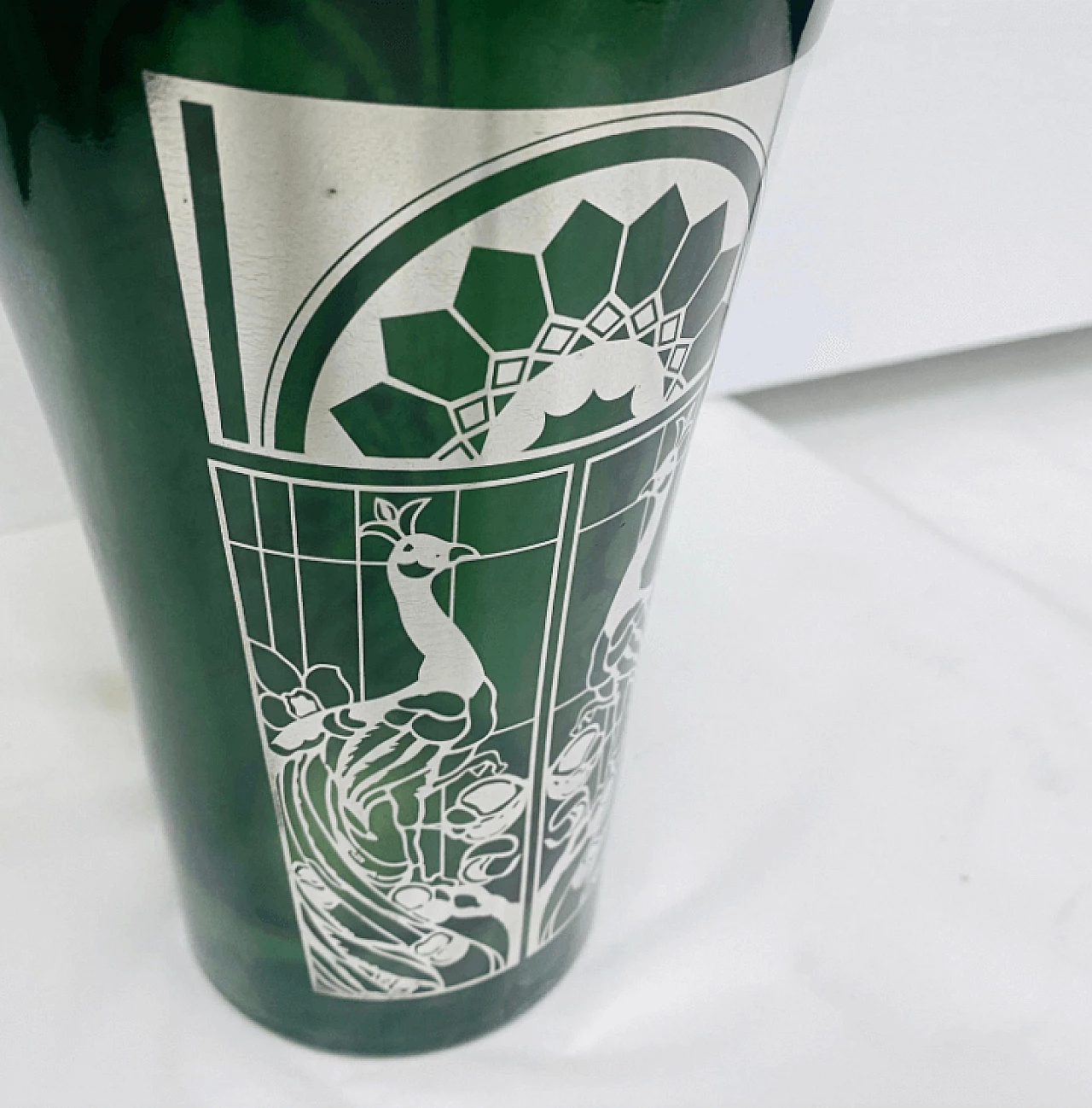 Italian green and silver glass vase, Art Nouveau style 7