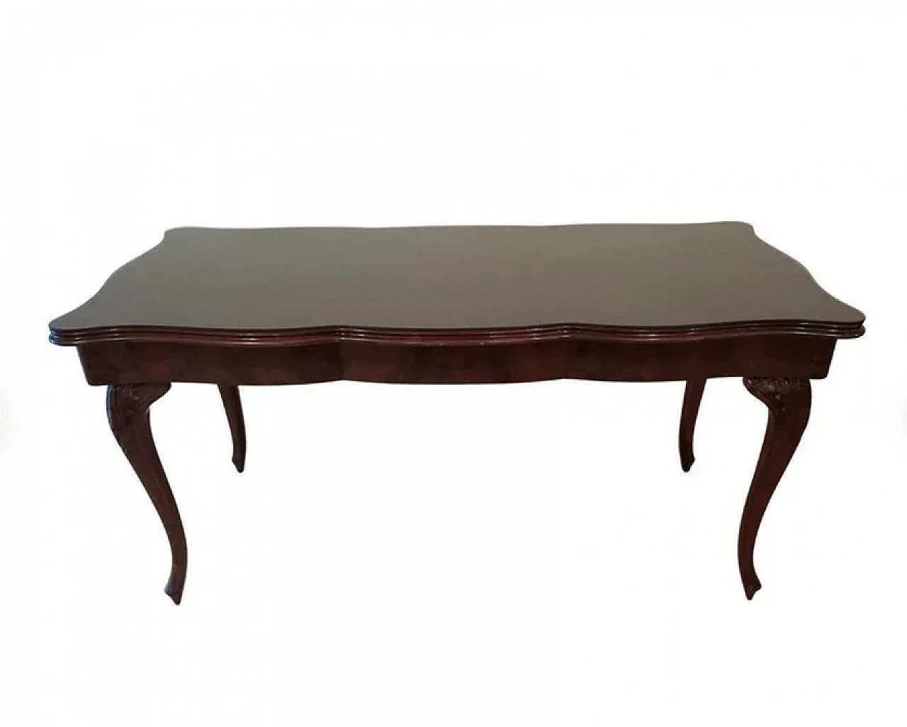 Chippendale style walnut, mahogany and smoked glass table, 1920s 1