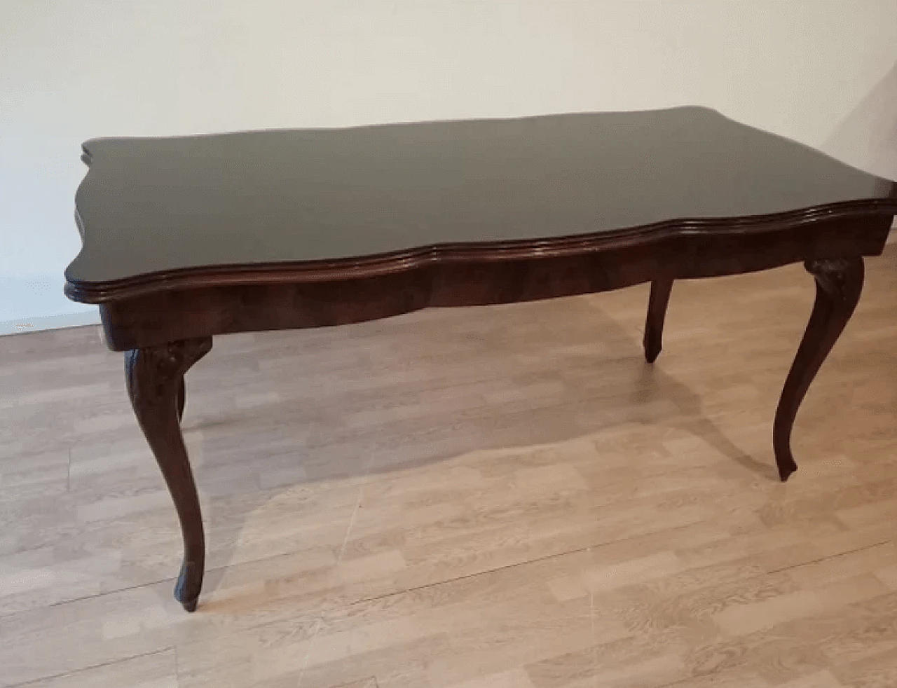 Chippendale style walnut, mahogany and smoked glass table, 1920s 4