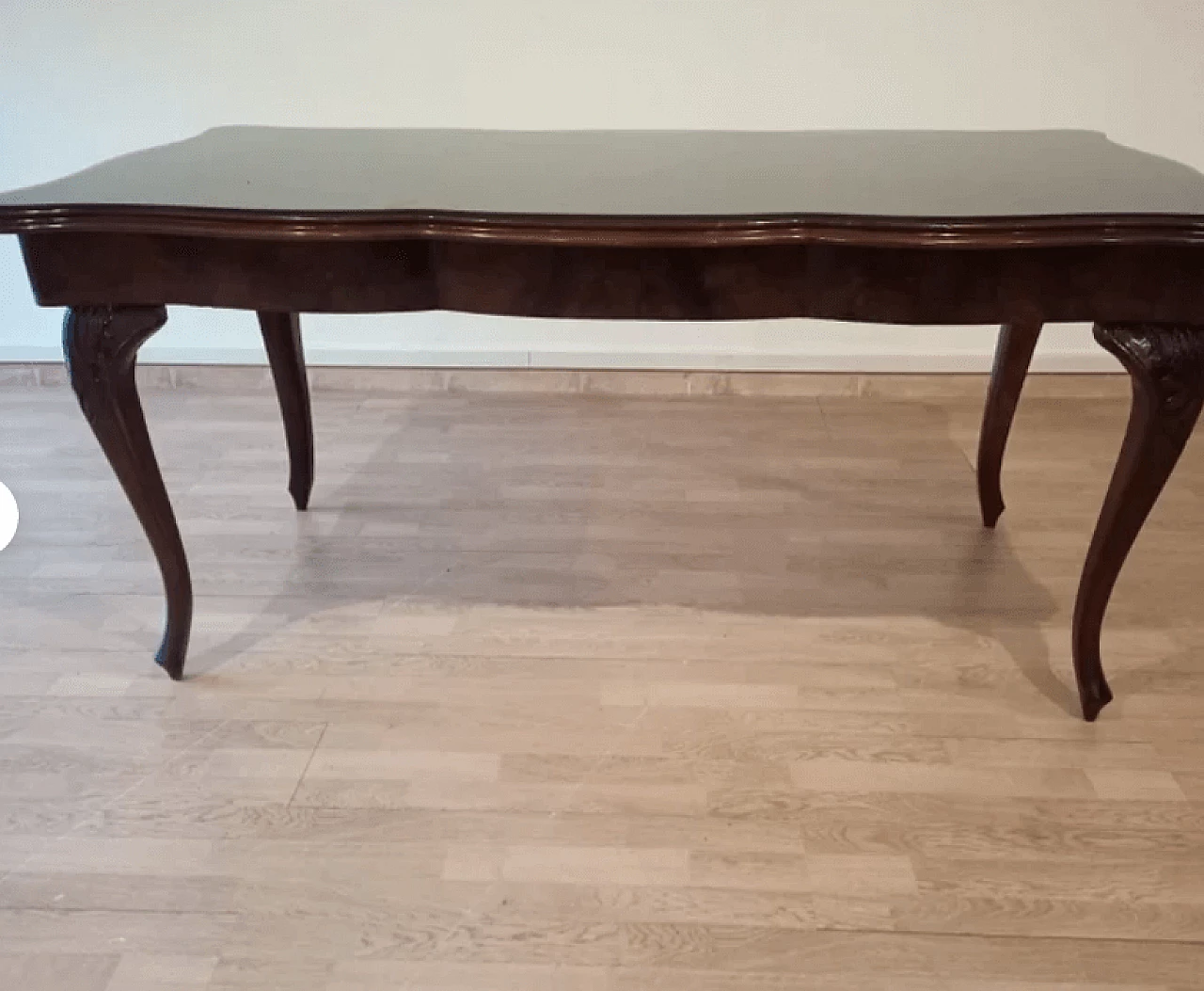 Chippendale style walnut, mahogany and smoked glass table, 1920s 6