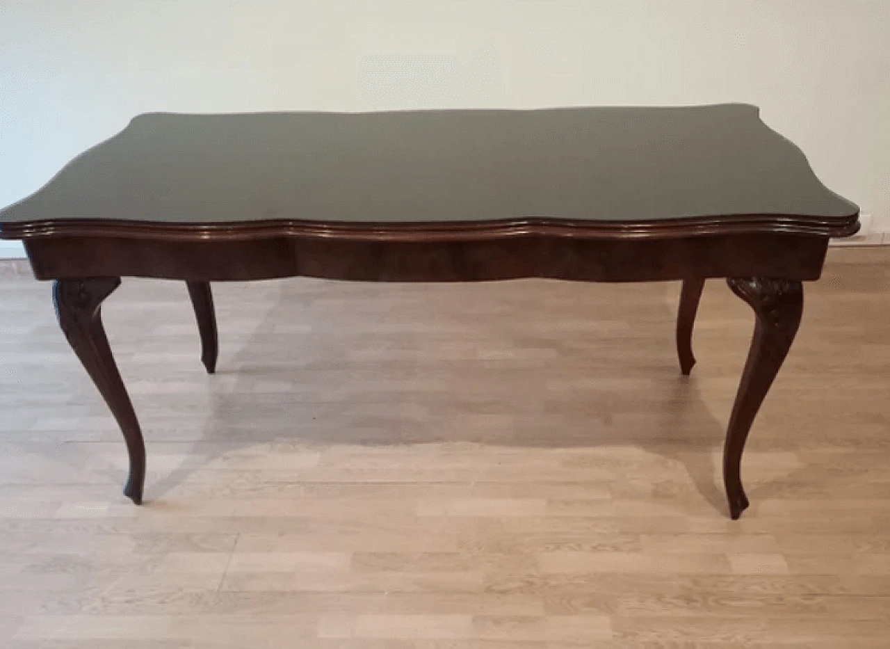 Chippendale style walnut, mahogany and smoked glass table, 1920s 7