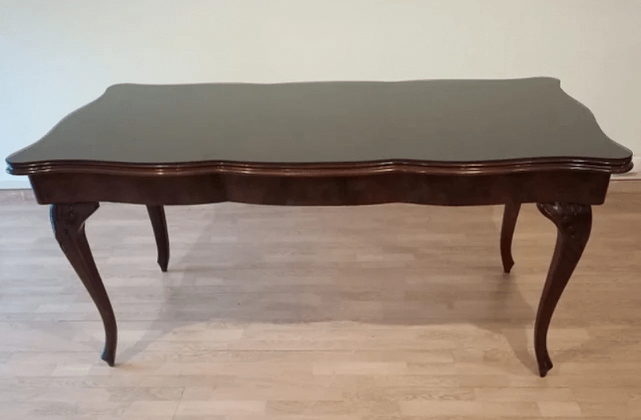 Chippendale style walnut, mahogany and smoked glass table, 1920s 8