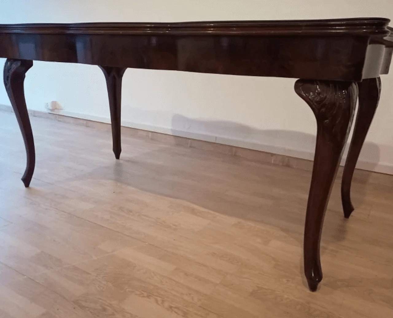 Chippendale style walnut, mahogany and smoked glass table, 1920s 9