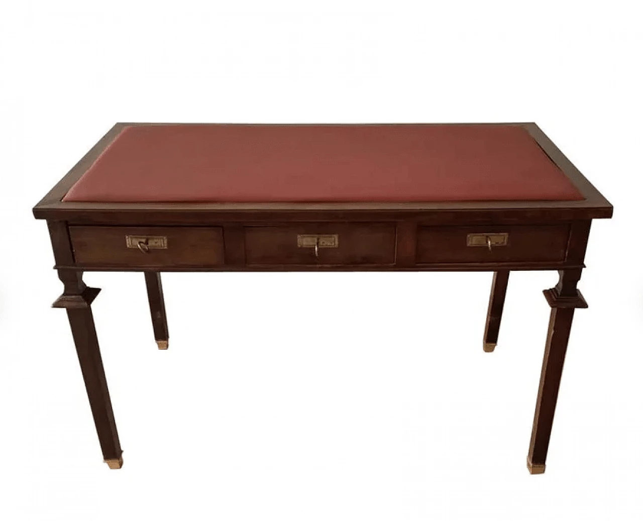 Empire-style walnut desk with imitation leather top, 1920s 1