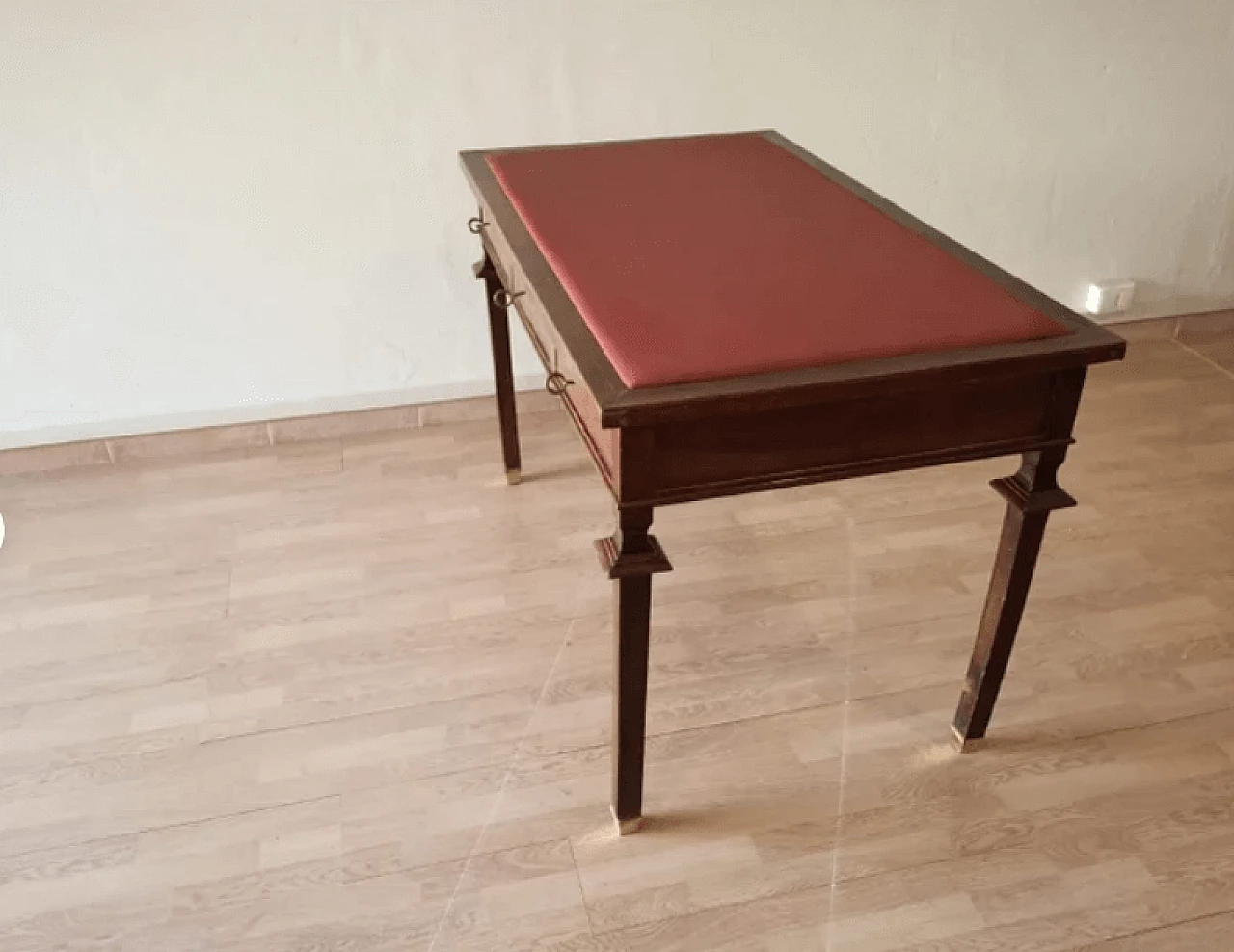 Empire-style walnut desk with imitation leather top, 1920s 2