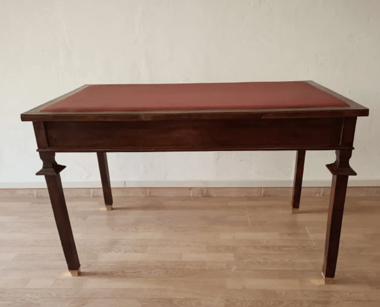 Empire-style walnut desk with imitation leather top, 1920s 3