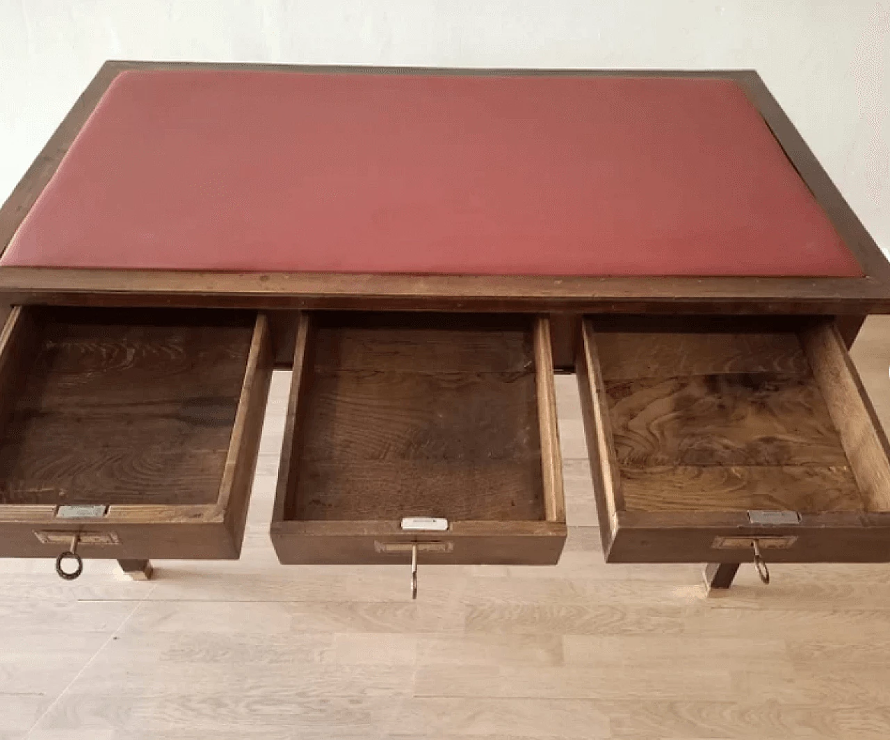 Empire-style walnut desk with imitation leather top, 1920s 4