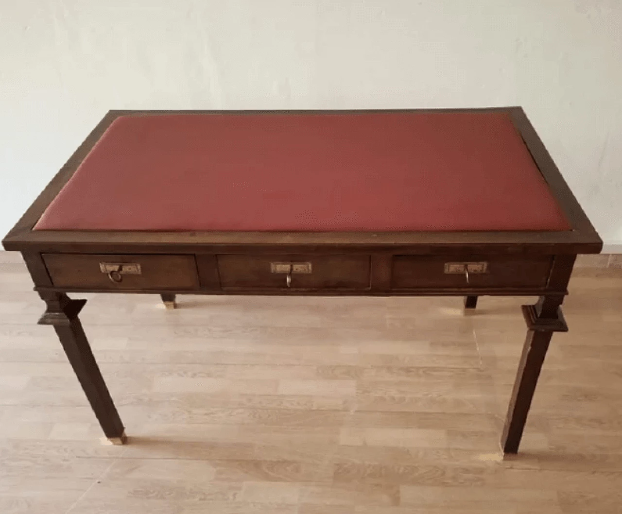 Empire-style walnut desk with imitation leather top, 1920s 5