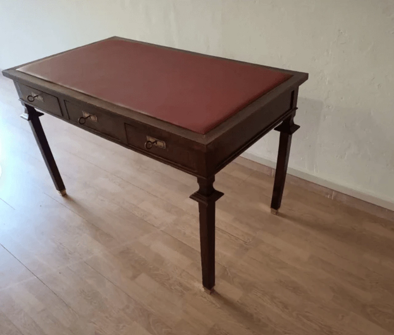 Empire-style walnut desk with imitation leather top, 1920s 6