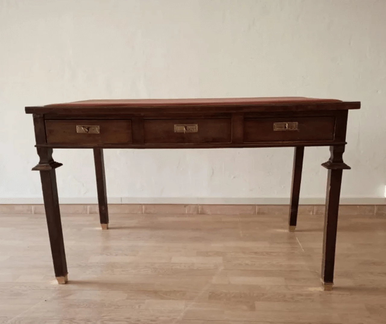 Empire-style walnut desk with imitation leather top, 1920s 7