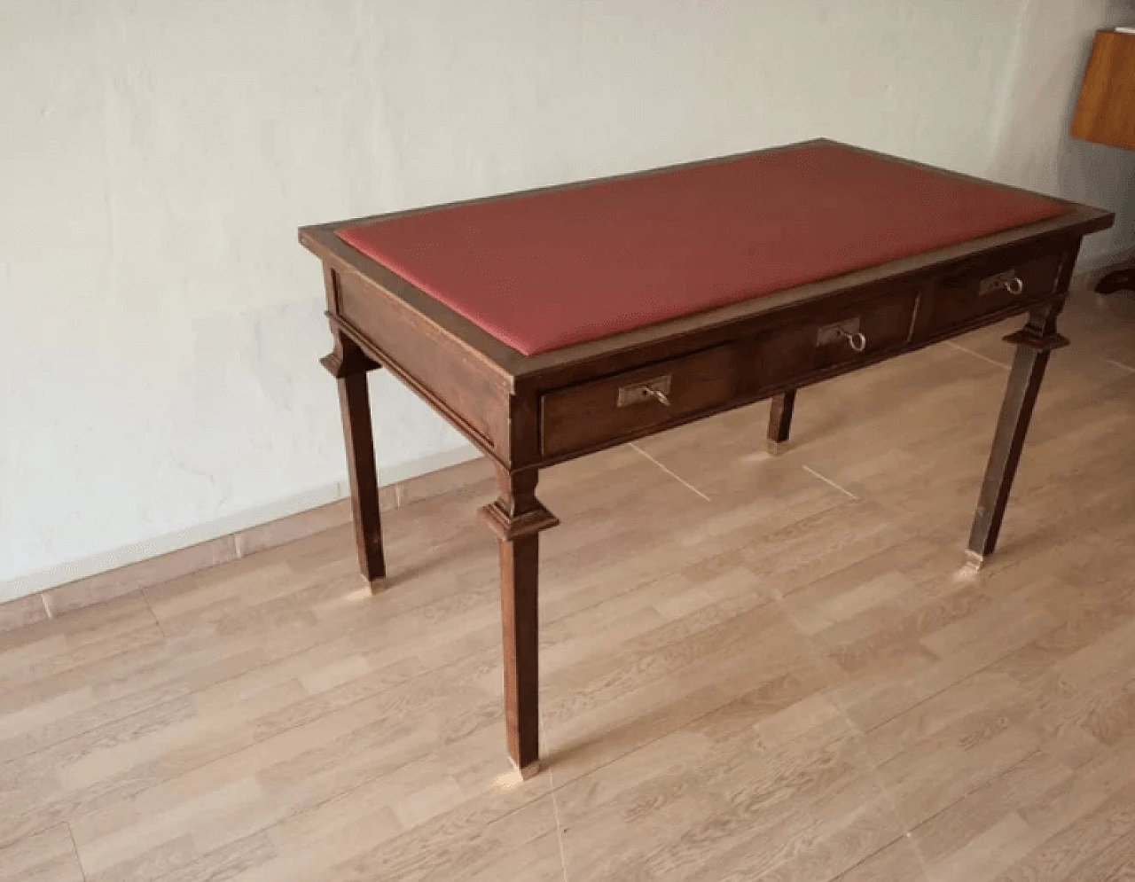 Empire-style walnut desk with imitation leather top, 1920s 8
