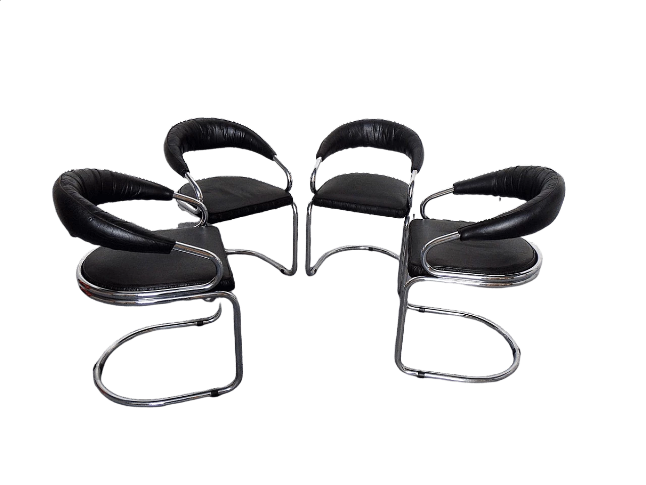 4 tubular and leather chairs by Giotto Stoppino, 1960s 14