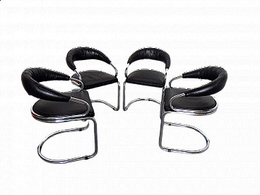 4 tubular and leather chairs by Giotto Stoppino, 1960s