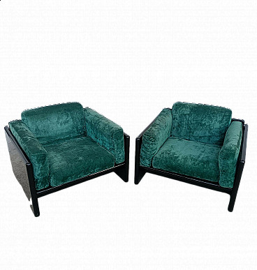 Pair of lacquered and velvet Simone armchairs, by Kazuhide Takahama, 1970s.
