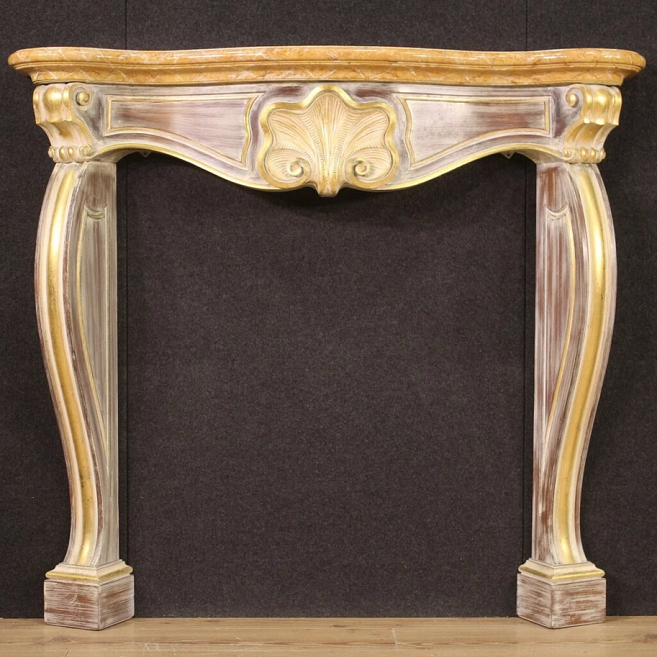 Painted and gilded wooden fireplace, 1980s 1