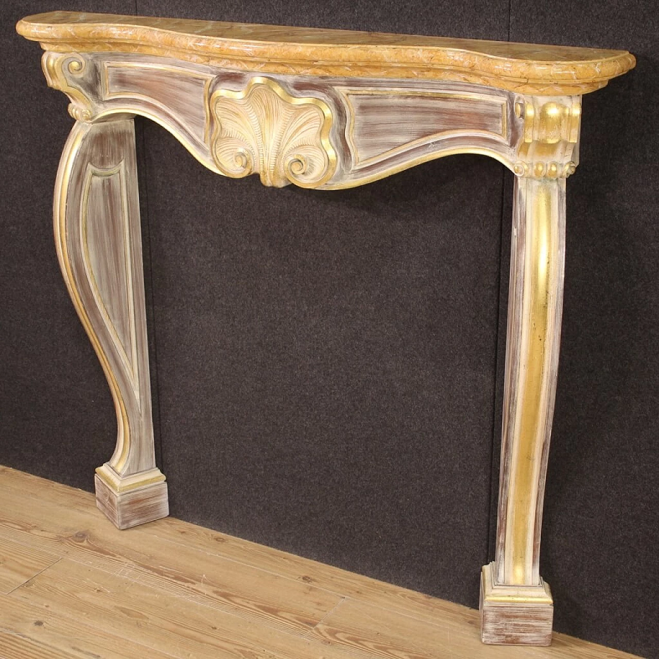 Painted and gilded wooden fireplace, 1980s 11