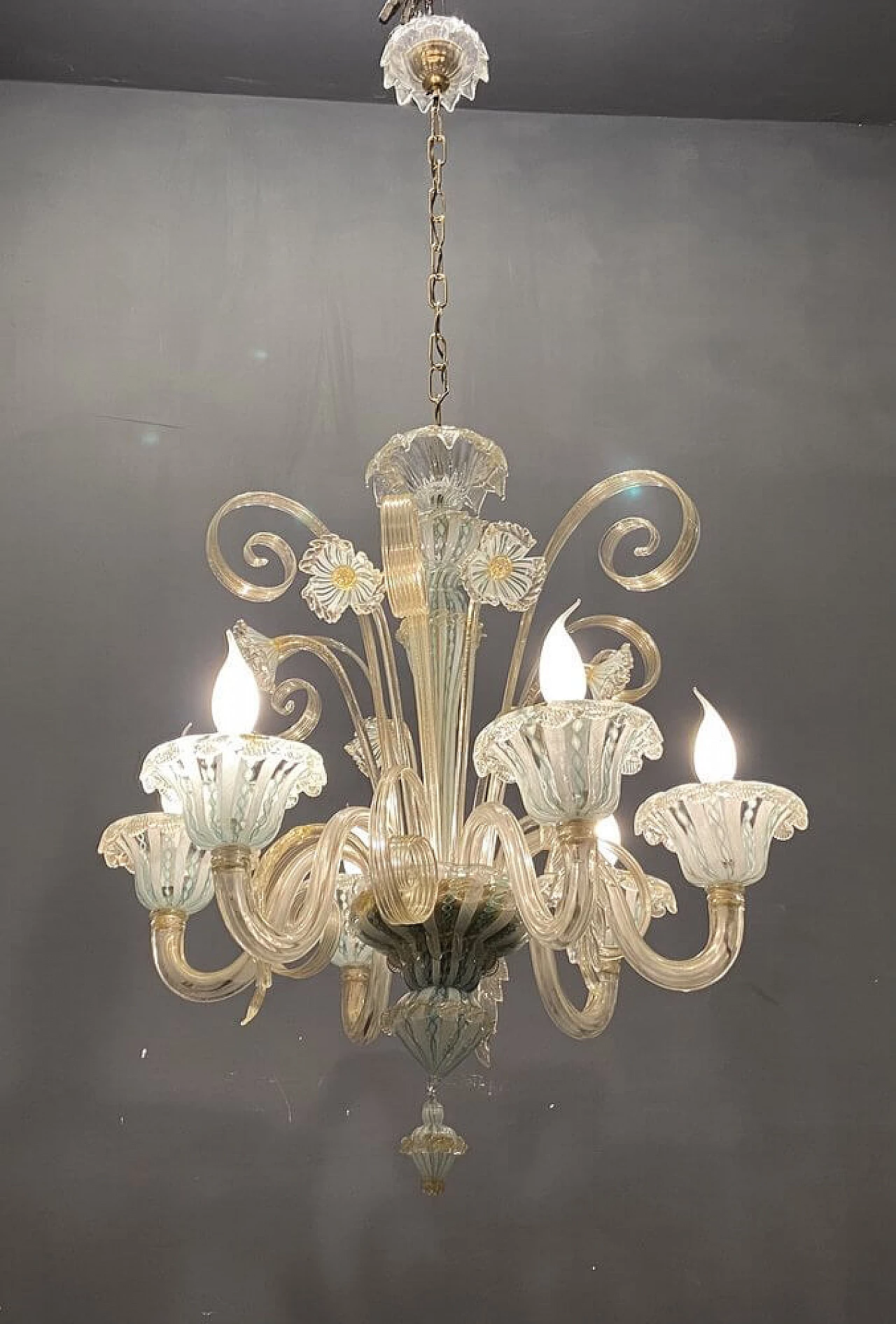 Murano glass reticello chandelier by Venini, 1960s 1
